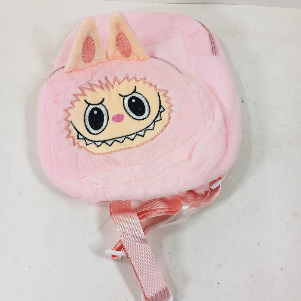 Pink Plush Monster Mini Backpack Faux Fur Kawaii Character Bag 10in